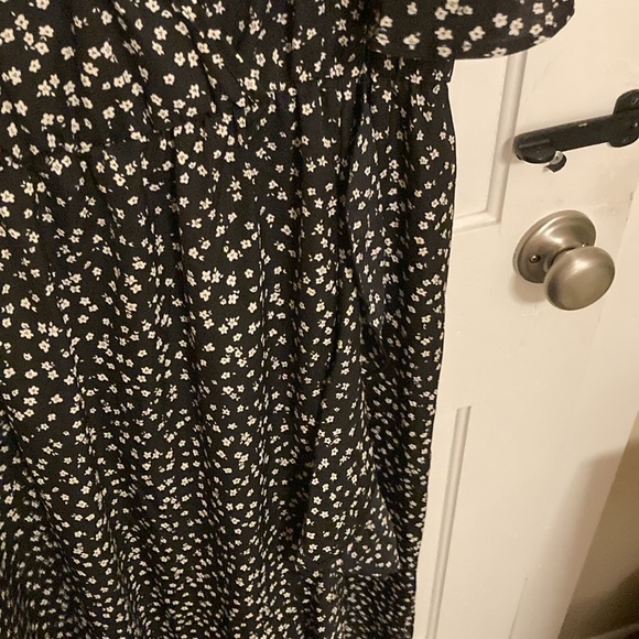 Shein black floral long wrap dress with ruffles. - Picture 3 of 4